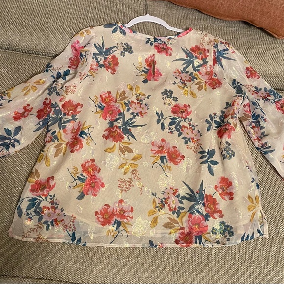 Like new, worn a few times. Loft Iridescent Ruffled Sleeves Blouse - Picture 7 of 9